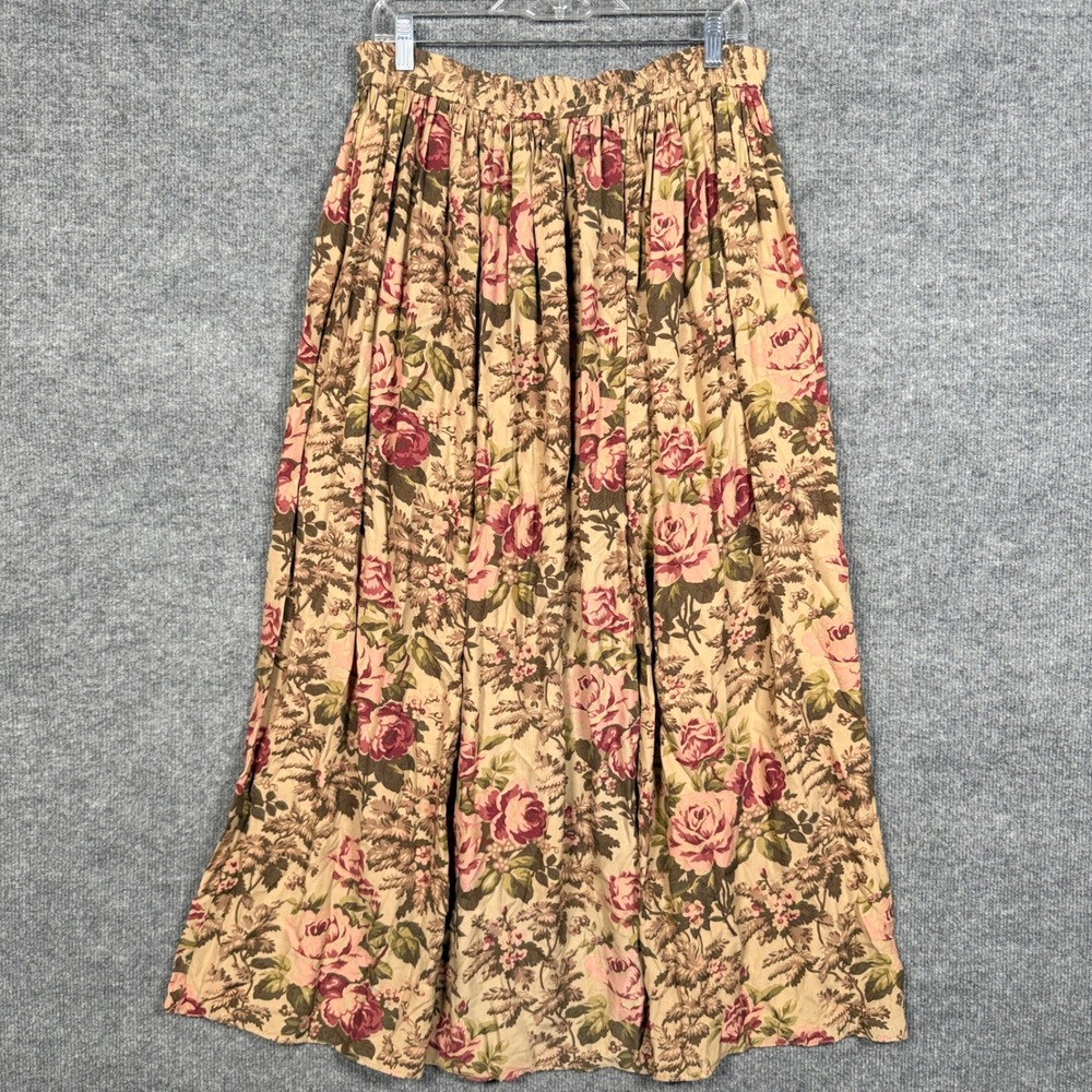 Vintage Unbridge Size Large Maxi Skirt Cream Cottagecore Floral Feminine Boho